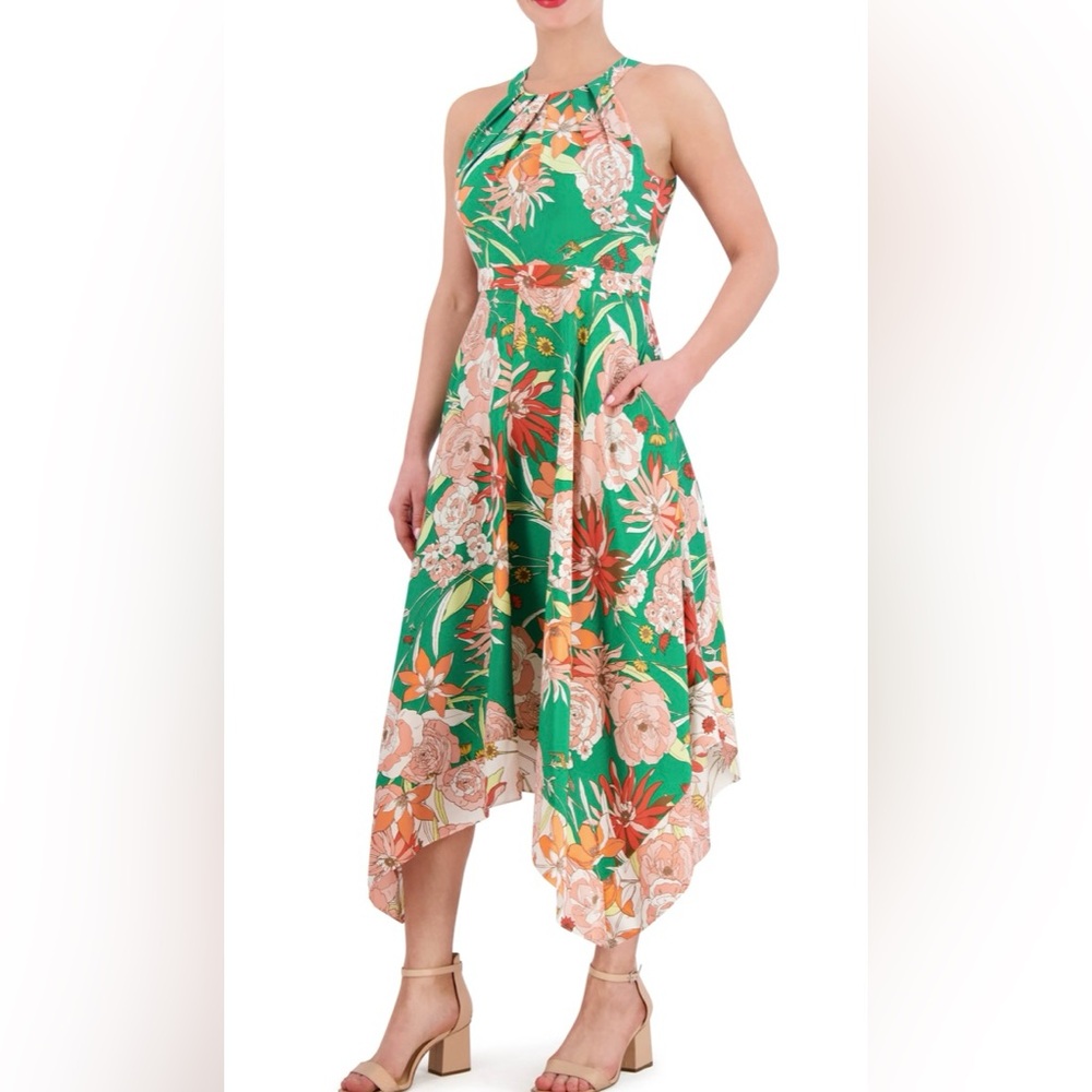 Vince Camuto, Floral-Print Handkerchief-Hem Dress